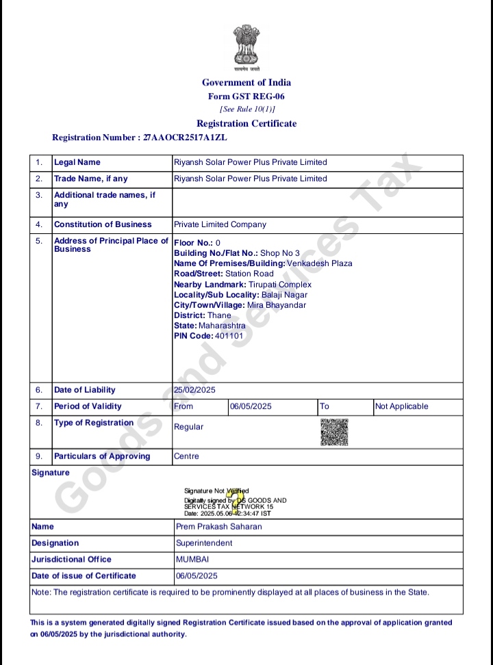 GST Registration Certificate